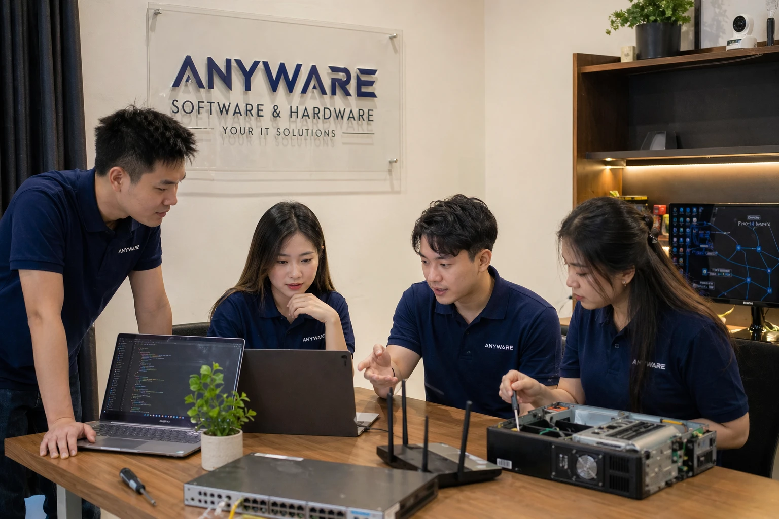 Tim IT profesional Anyware sedang bekerja