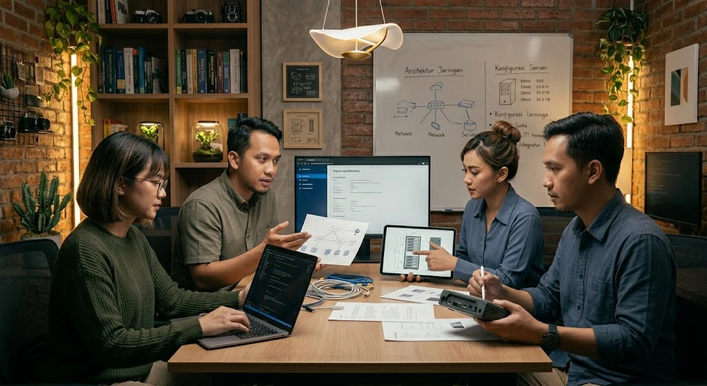 Tim IT profesional Anyware sedang bekerja